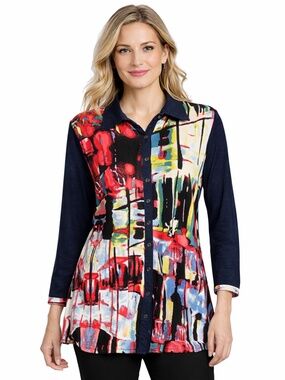 Parsley & Sage XL Abstract Art Print Tunic Top Cotton Rayon Button Front Artsy